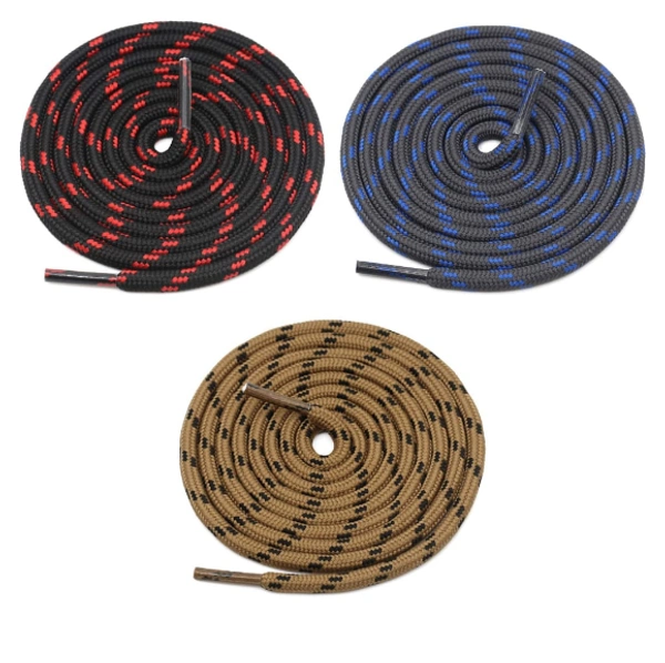 GRAH SANGRAH® 3 Pair (1 Pair Per Single Color) Shoelaces for Hiking Shoes, Walking Sneakers, Climbing, Work Boot, Running, Casual, Sport Shoes (SL-204-208-209) - 120 cm, Black Red-Dark Grey Blue-Light Brown Black